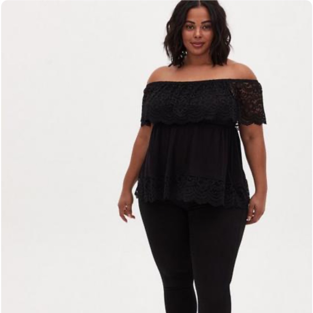 torrid Black Off-the-Shoulder Lace Peplum Top